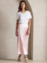 [Pink] SilkSilky-UK 19Momme Stretch Silk Charmeuse Skirt 005
