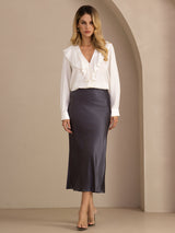 [White] SilkSilky-UK Long Sleeve Deep V Neck Women's Blouse 006