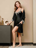 SilkSilky-UK-3/4-Sleeve-Nightgown&Robe-Set-Black-002