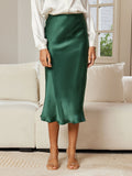 SilkSilky UK 19Momme Pure Silk Skirt DarkGreen 004