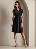 SilkSilky-UK Pure Silk Sleeveless V Neck Dress Black 006