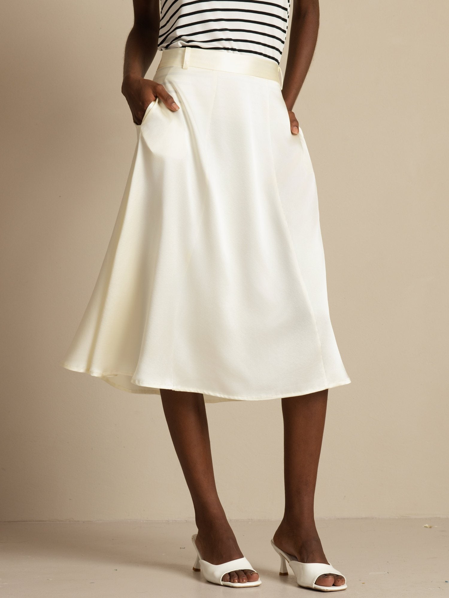 [Ivory] SilkSilky-UK 19Momme Stretch Silk Charmeuse Skirt 001