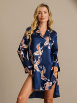 [Dark Blue] SilkSilky-UK Long Sleeve Lapel Collar Nightshirt 006