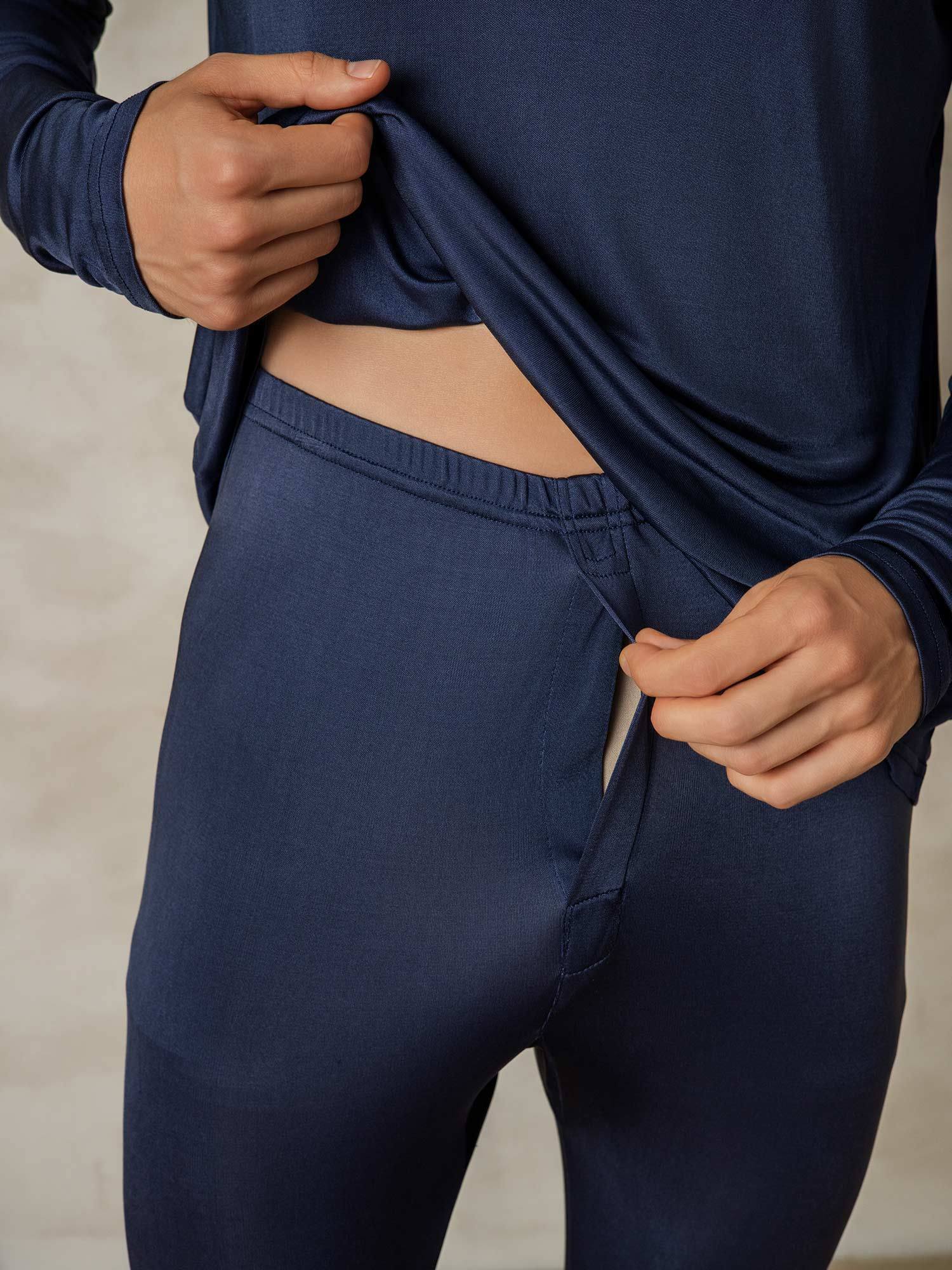 [DarkBlue] SilkSilky-UK Silk Knitted Round Neck Men's Pyjamas 005