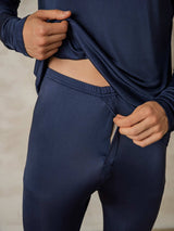 [Dark Blue] SilkSilky-UK Long Sleeve Round Neck Men's Long Johns 005