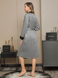 Clearance(UK Warehouse) - Pure Silk Stripe Pattern Belted Long Dressing Gowns