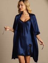 [Dark Blue] SilkSilky-UK Half Sleeve V Neck Nightdress&Dressing gowns 006