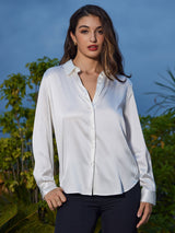 [White] SilkSilky-UK Long Sleeve Lapel Collar Women's Shirt 005