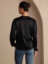 [Black] SilkSilky-UK Long Sleeve Split Women's Blouse 002