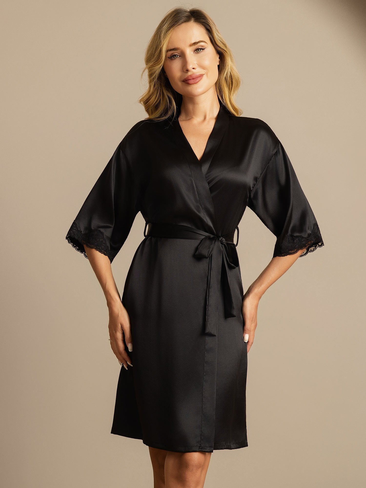 [Black] SilkSilky-UK Pure Silk Womens Robe 003