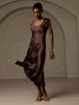 [Coffee] SilkSilky-UK Cap Sleeve Dress 007