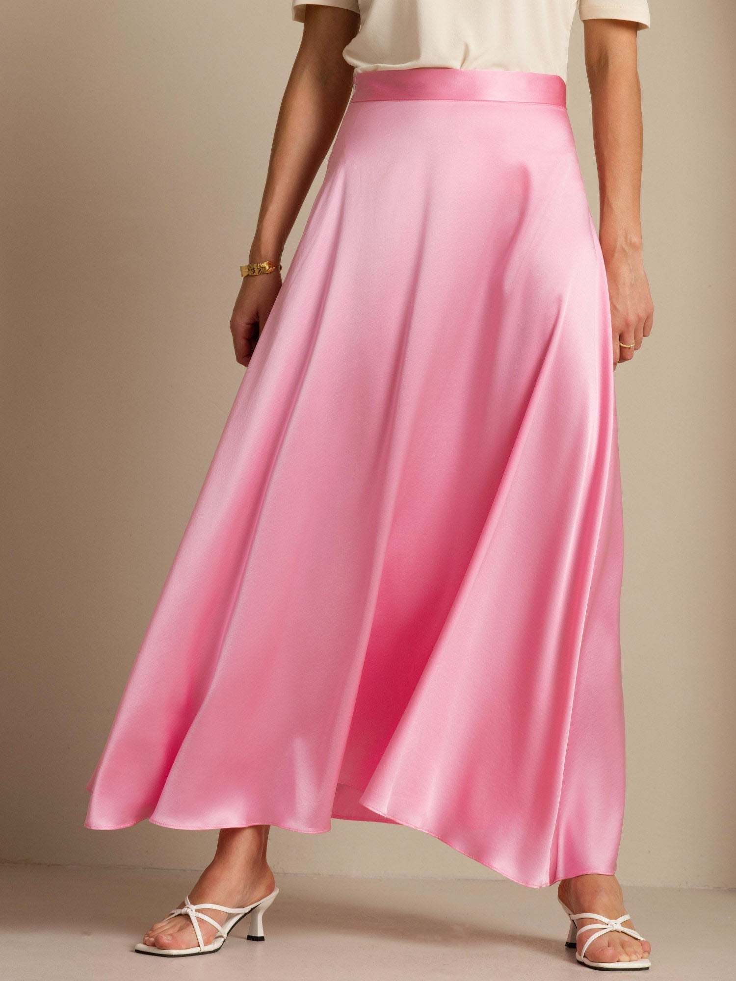 [Sachet Pink] SilkSilky-UK 19Momme Stretch Silk Charmeuse Skirt 003