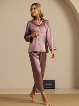 [Pale Mauve] SilkSilky-UK Long Sleeve Lapel Collar Women's Pyjamas 008