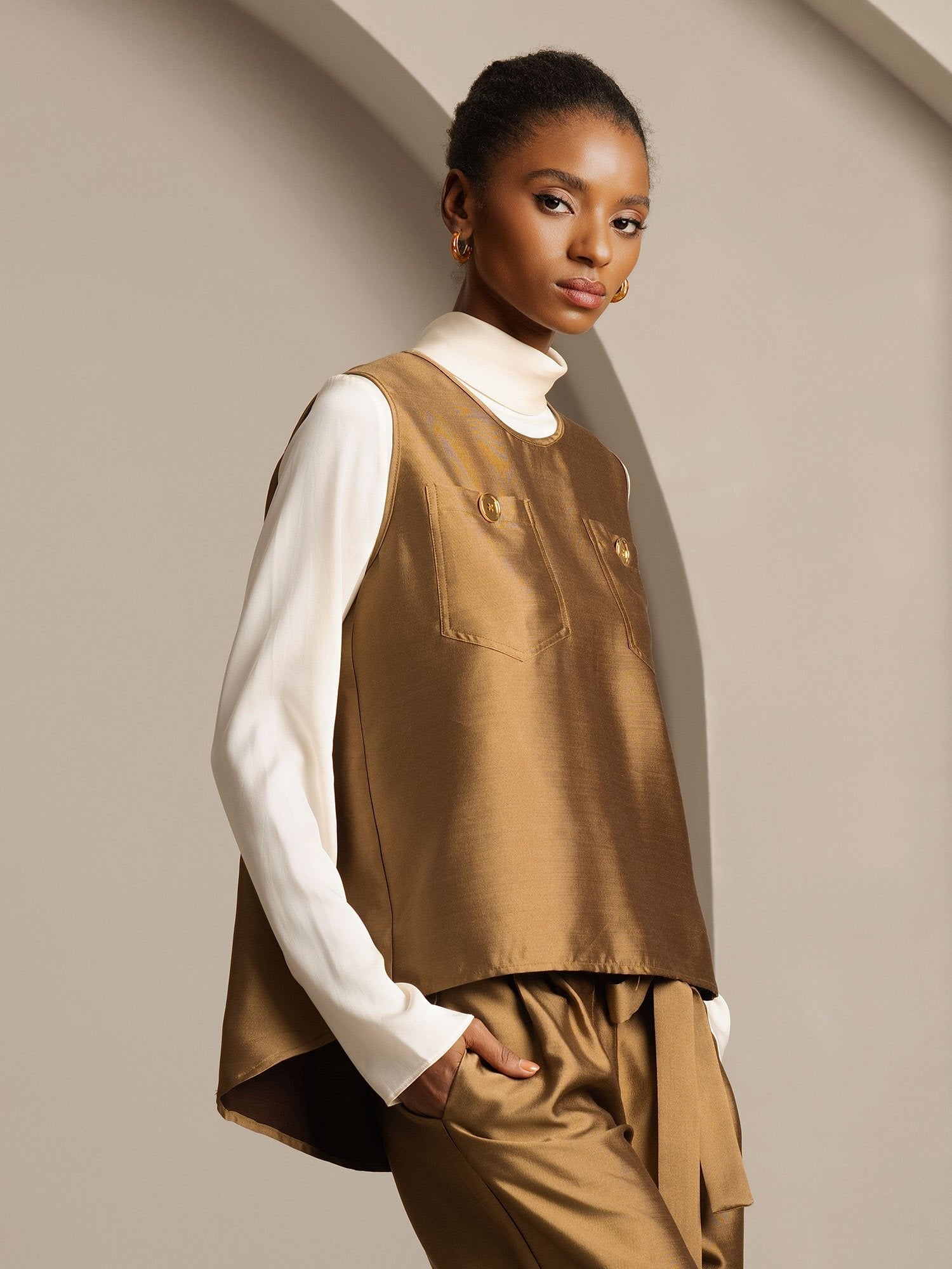 [Bronze] SilkSilky-UK 32Momme Silk-Wool Blend Womens Vest 003,