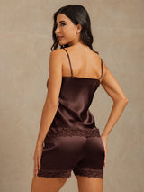 [Brown] SilkSilky-UK Spaghetti Strap V Neck Camisole Set 005