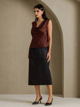 [Bitter Chocolate] SilkSilky-UK Cap Sleeve Cowl Neck Women's T-Shirt 007