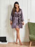 SilkSilky UK Pure Silk 3/4 Sleeve Womens Robe PurpleGray 006