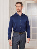 SilkSilky UK Silk Long Sleeve Collar Men's Shirt DarkBlue 003