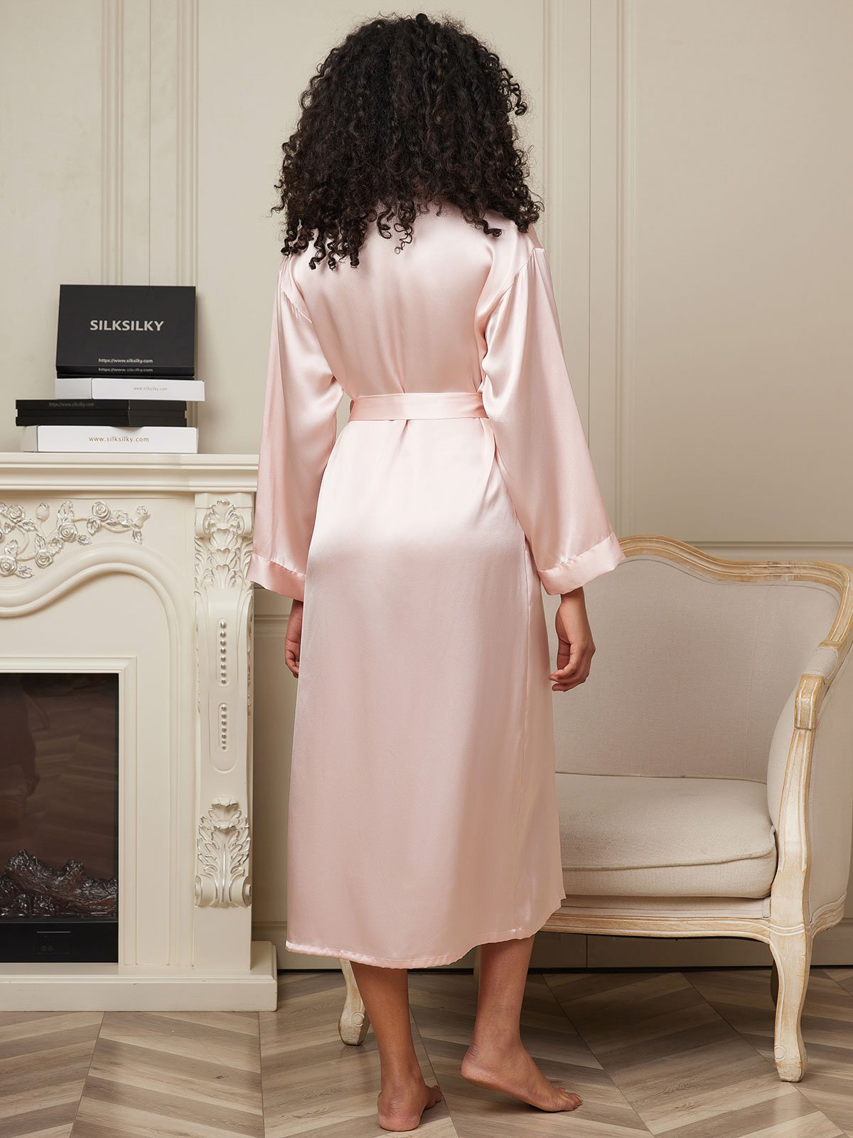 [Pink] SilkSilky-UK Pure Silk Wrap Women's Dressing Gown 002