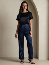[Black] SilkSilky-UK Short Sleeve Boat Neck Women's T-Shirt 007