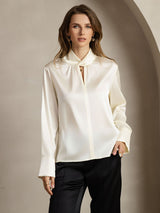 [Ivory] SilkSilky-UK 19Momme Silk Keyhole Neck Women's Shirt 001