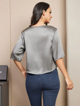 [Dark Gray] SilkSilky-UK Half Sleeve Scoop Neck Women's T-Shirt 002