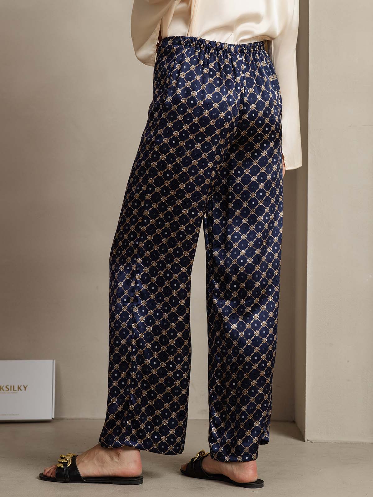 [Navy Chain] SilkSilky-UK 19Momme Silk Womens Pants 002