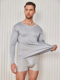 SilkSilky UK Silk Knitted Long Sleeve Round Neck Men's T Shirt LightGray 004