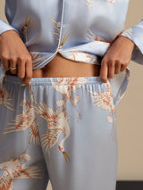 [Light Blue] SilkSilky-UK Long Sleeve Lapel Collar Women's Pyjamas 007