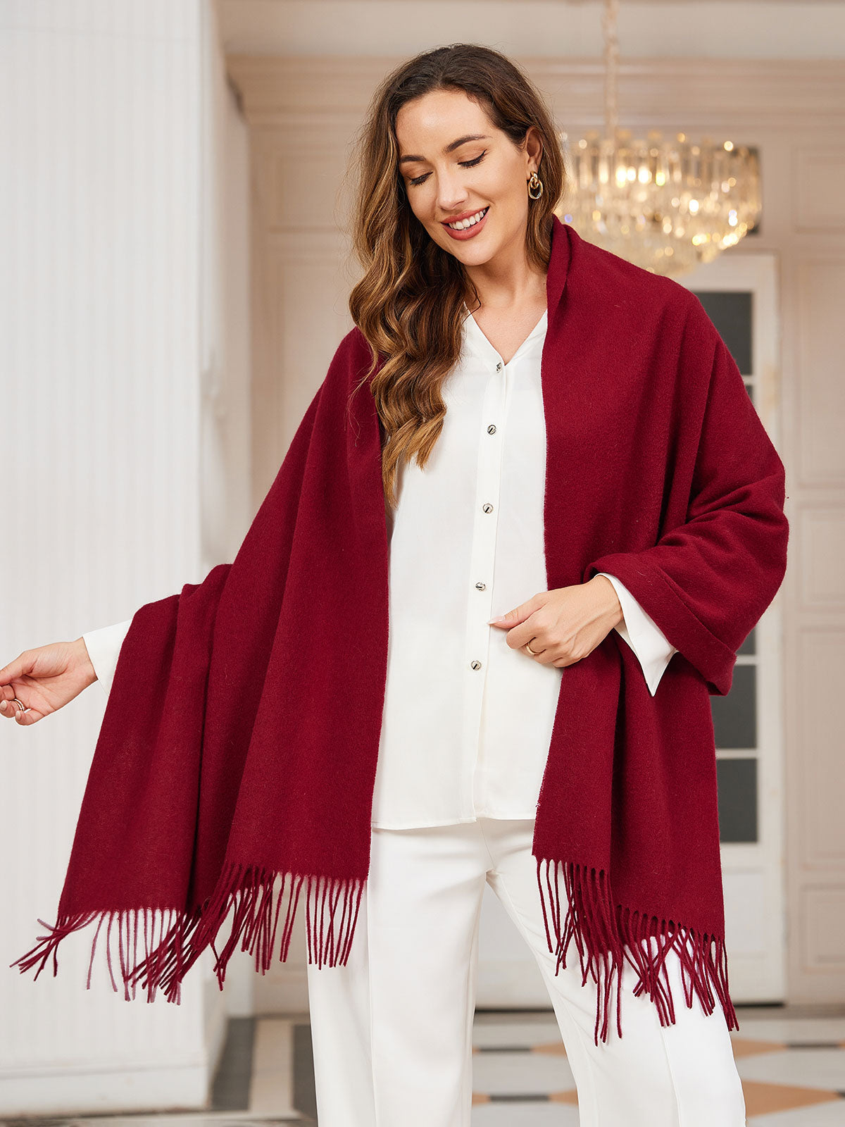 [Wine] SilkSilky-UK Wool Scarf 001