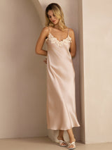 [Pink] SilkSilky-UK Spaghetti Strap V Neck Dress 001