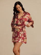 [Wine Dragon] SilkSilky-UK 3/4 Sleeve V Neck Women's Dressing Gown 005