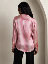 [Pink Stripe] SilkSilky-UK Long Sleeve Lapel Collar Women's Shirt 002