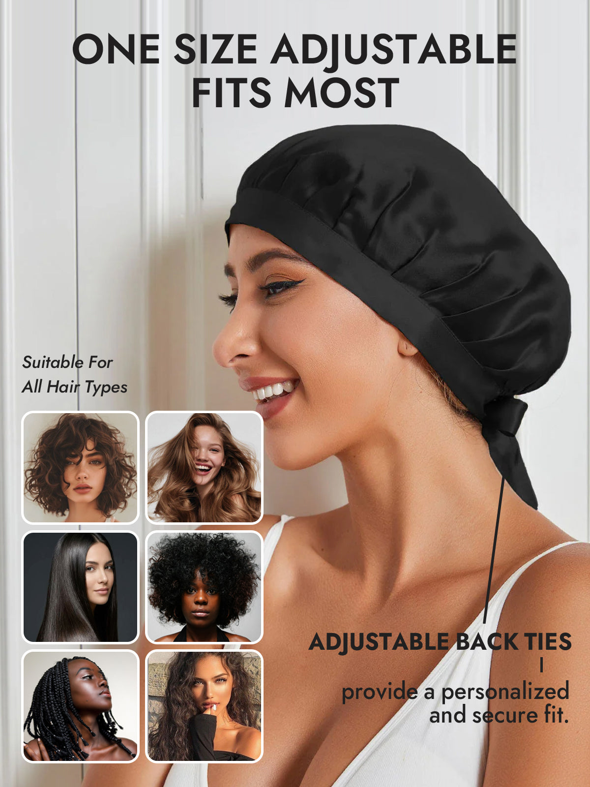 [Black] SilkSilky-UK Pure Silk Sleep Cap 005
