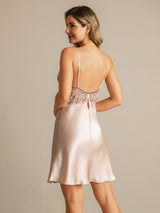 [Pink] SilkSilky-UK Spaghetti Strap Deep V Neck Nightdress 002