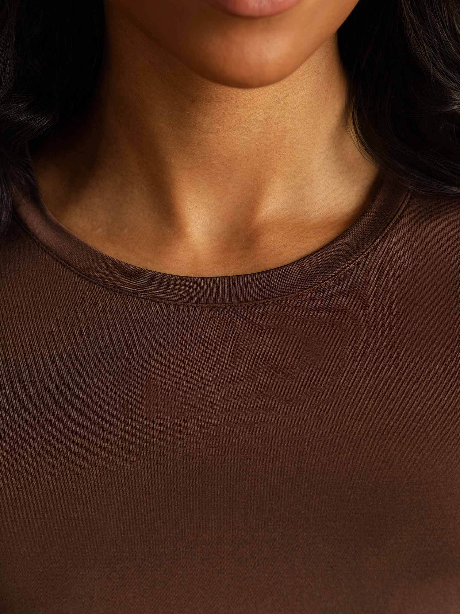 [Coffee] SilkSilky-UK 100% Silk Jersey Long Sleeve Crew Neck Women's T-Shirt 004