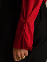 [Wine] SilkSilky-UK Long Sleeve V Neck Women's Blouse 007