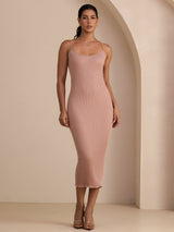 [Pink] SilkSilky-UK Spaghetti Strap Square Neck Dress 001