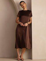 [Bitter Chocolate] SilkSilky-UK Short Sleeve Round Neck Dress 003