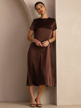 [Bitter Chocolate] SilkSilky-UK Short Sleeve Crew Neck Dress 003
