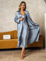 [Grayish Blue] SilkSilky-UK Long Sleeve V Neck Nightdress&Dressing gowns 006