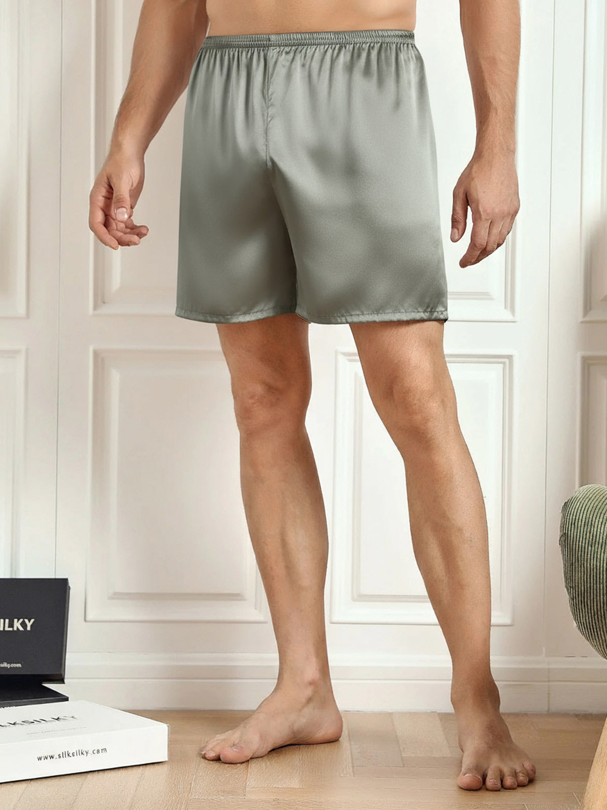 [Grayish Green] SilkSilky-UK 19Momme Pure Silk Mens Sleep Bottoms 002