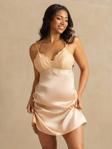 [Light Pink] SilkSilky-UK Spaghetti Strap V Neck Nightdress 003