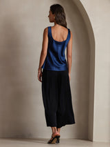 [Dark Blue] SilkSilky-UK 19Momme Stretch Silk Charmeuse Sleeveless Scoop Neck Camisole 002