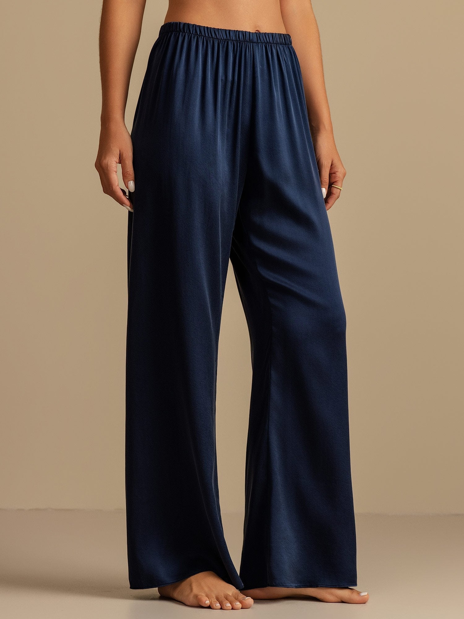 [Dark Blue] SilkSilky-UK 19Momme Washable Silk Womens Sleep Bottoms 001,