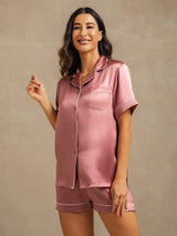 [Pale Mauve] SilkSilky-UK Short Sleeve Lapel Collar Women's Pyjamas 007