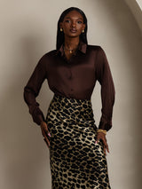 [Bitter Chocolate] SilkSilky-UK Long Sleeve Lapel Collar Women's Shirt 007