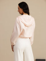 [Pink] SilkSilky-UK 18Momme Silk Satin Surah Long Sleeve Stand Collar Women's Outerwear 002