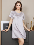 SilkSilky UK Pure Silk Short Sleeve Round Neck Nightdress LightGray 001