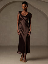 [Coffee] SilkSilky-UK Cap Sleeve Dress 003
